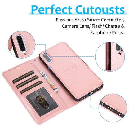 For Samsung Galaxy A50 Calf Texture 2 in 1 Detachable Magnetic Back Cover Horizontal Flip Leather Case with Holder & Card Slots & Wallet & Photo Frame(Rose Gold) by buy2fix