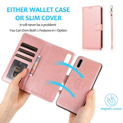 For Samsung Galaxy A50 Calf Texture 2 in 1 Detachable Magnetic Back Cover Horizontal Flip Leather Case with Holder & Card Slots & Wallet & Photo Frame(Rose Gold) by buy2fix