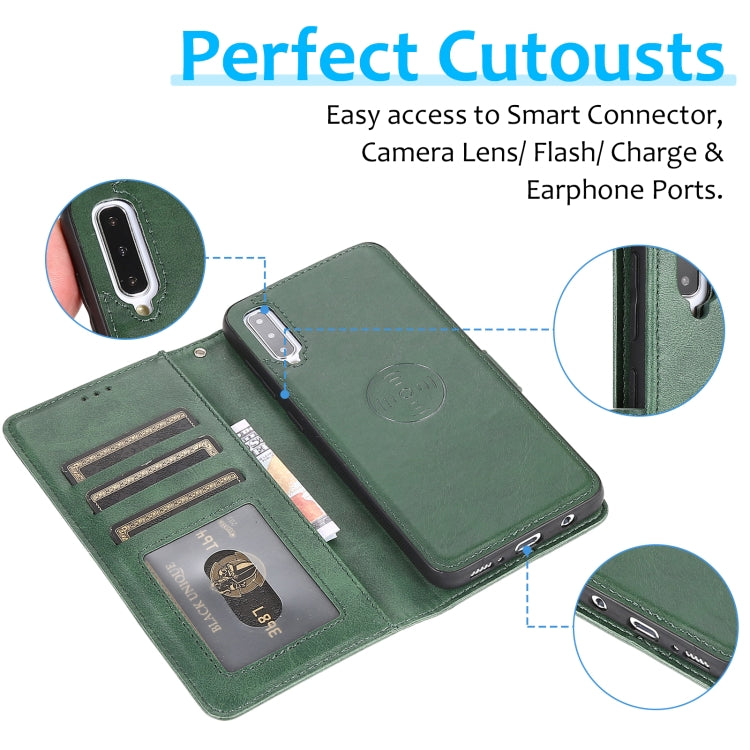 For Samsung Galaxy A50 Calf Texture 2 in 1 Detachable Magnetic Back Cover Horizontal Flip Leather Case with Holder & Card Slots & Wallet & Photo Frame(Green) by buy2fix