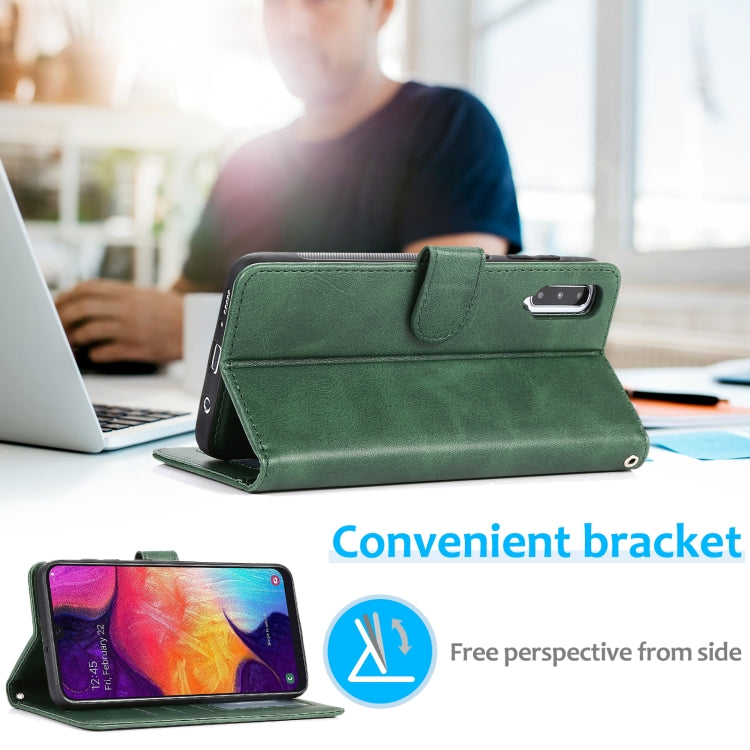 For Samsung Galaxy A50 Calf Texture 2 in 1 Detachable Magnetic Back Cover Horizontal Flip Leather Case with Holder & Card Slots & Wallet & Photo Frame(Green) by buy2fix