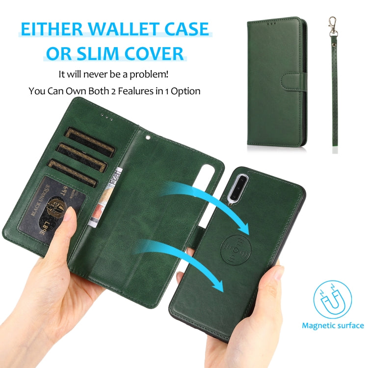 For Samsung Galaxy A50 Calf Texture 2 in 1 Detachable Magnetic Back Cover Horizontal Flip Leather Case with Holder & Card Slots & Wallet & Photo Frame(Green) by buy2fix