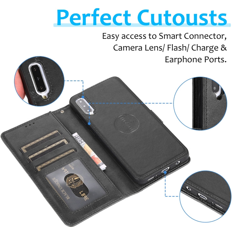 For Samsung Galaxy A50 Calf Texture 2 in 1 Detachable Magnetic Back Cover Horizontal Flip Leather Case with Holder & Card Slots & Wallet & Photo Frame(Black) by buy2fix