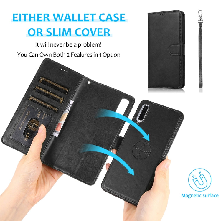 For Samsung Galaxy A50 Calf Texture 2 in 1 Detachable Magnetic Back Cover Horizontal Flip Leather Case with Holder & Card Slots & Wallet & Photo Frame(Black) by buy2fix