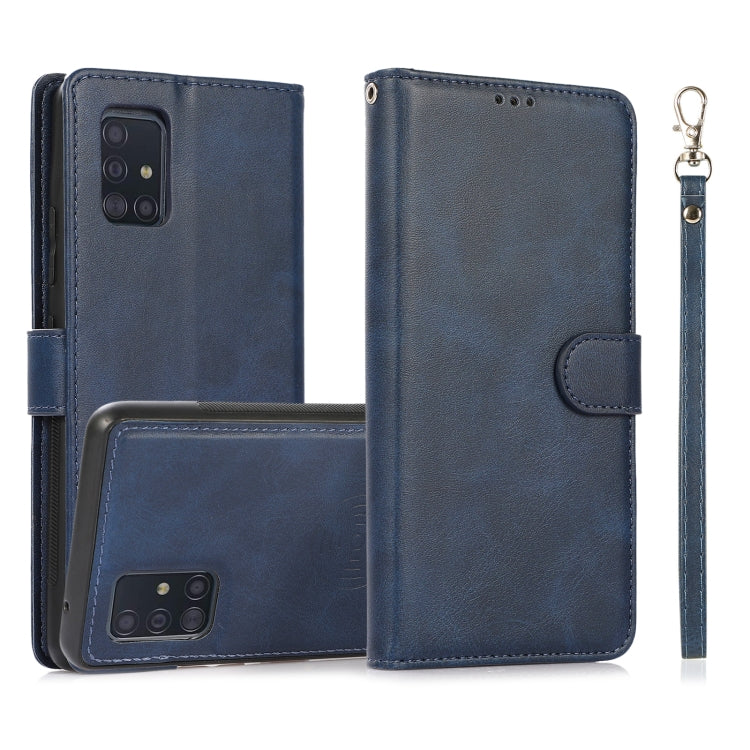 For Samsung Galaxy A51 5G Calf Texture 2 in 1 Detachable Magnetic Back Cover Horizontal Flip Leather Case with Holder & Card Slots & Wallet & Photo Frame(Blue) by buy2fix