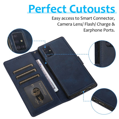 For Samsung Galaxy A51 5G Calf Texture 2 in 1 Detachable Magnetic Back Cover Horizontal Flip Leather Case with Holder & Card Slots & Wallet & Photo Frame(Blue) by buy2fix