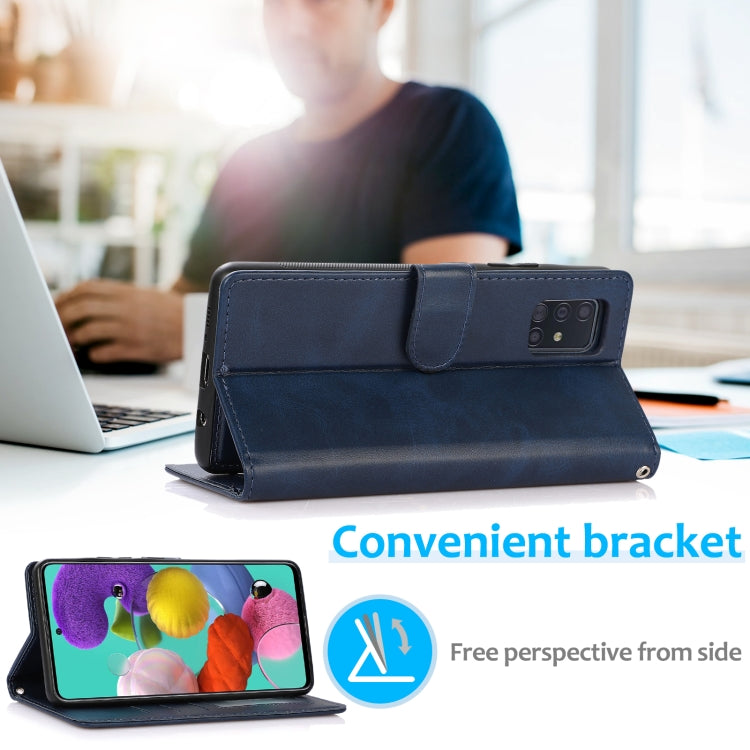 For Samsung Galaxy A51 5G Calf Texture 2 in 1 Detachable Magnetic Back Cover Horizontal Flip Leather Case with Holder & Card Slots & Wallet & Photo Frame(Blue) by buy2fix