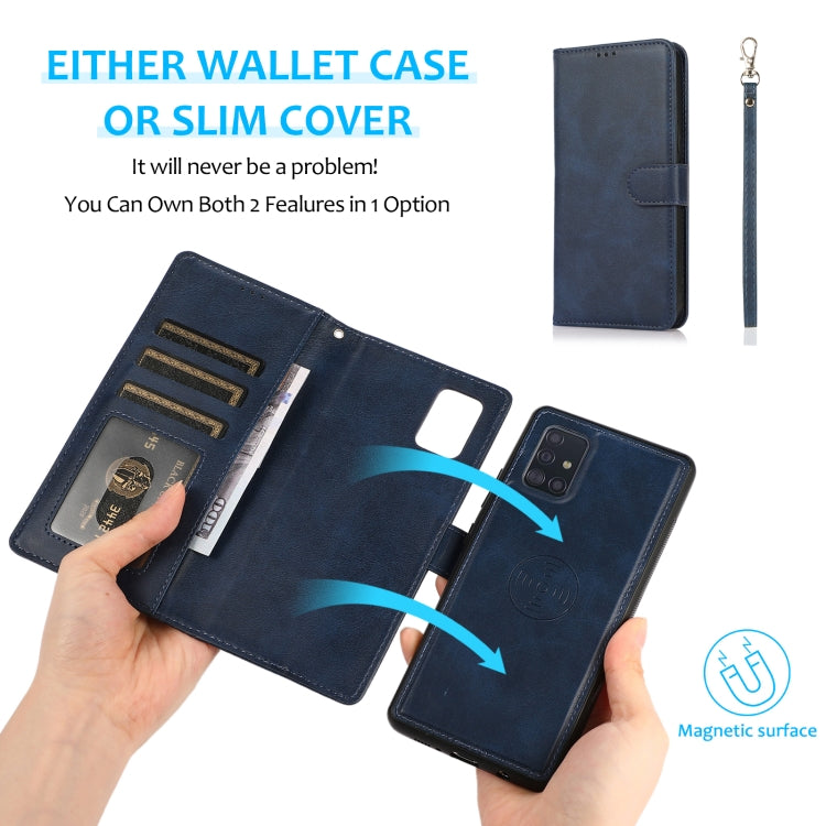 For Samsung Galaxy A51 5G Calf Texture 2 in 1 Detachable Magnetic Back Cover Horizontal Flip Leather Case with Holder & Card Slots & Wallet & Photo Frame(Blue) by buy2fix