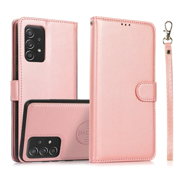 For Samsung Galaxy A52 5G / 4G Calf Texture 2 in 1 Detachable Magnetic Back Cover Horizontal Flip Leather Case with Holder & Card Slots & Wallet & Photo Frame(Rose Gold) by buy2fix