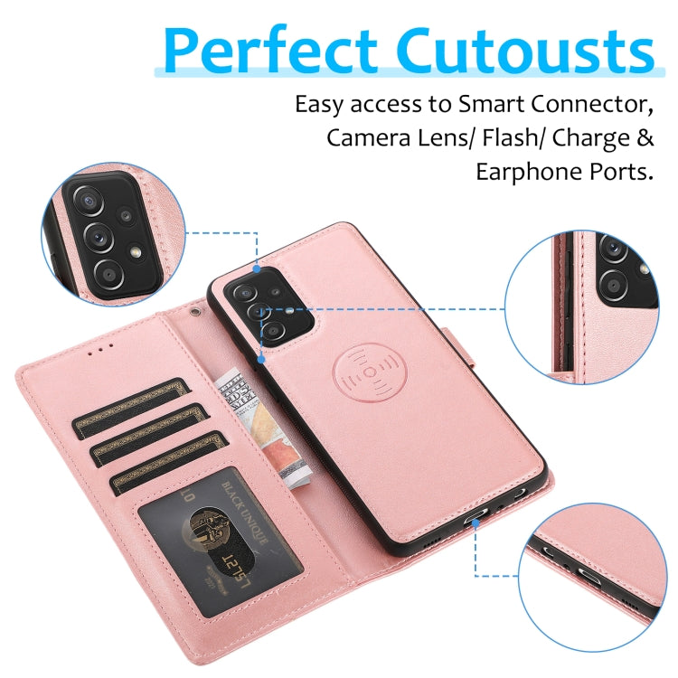 For Samsung Galaxy A52 5G / 4G Calf Texture 2 in 1 Detachable Magnetic Back Cover Horizontal Flip Leather Case with Holder & Card Slots & Wallet & Photo Frame(Rose Gold) by buy2fix