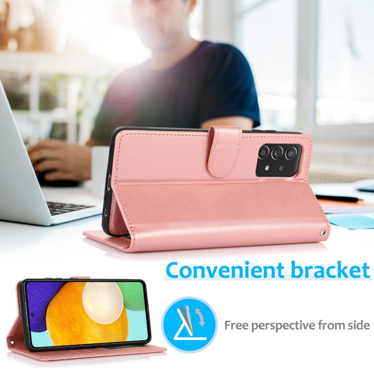 For Samsung Galaxy A52 5G / 4G Calf Texture 2 in 1 Detachable Magnetic Back Cover Horizontal Flip Leather Case with Holder & Card Slots & Wallet & Photo Frame(Rose Gold) by buy2fix