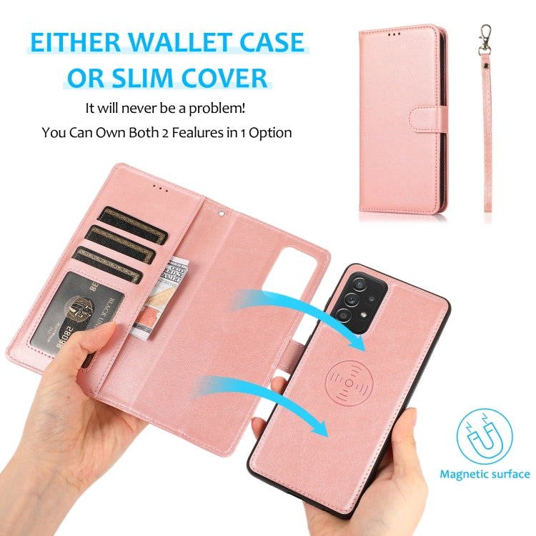 For Samsung Galaxy A52 5G / 4G Calf Texture 2 in 1 Detachable Magnetic Back Cover Horizontal Flip Leather Case with Holder & Card Slots & Wallet & Photo Frame(Rose Gold) by buy2fix