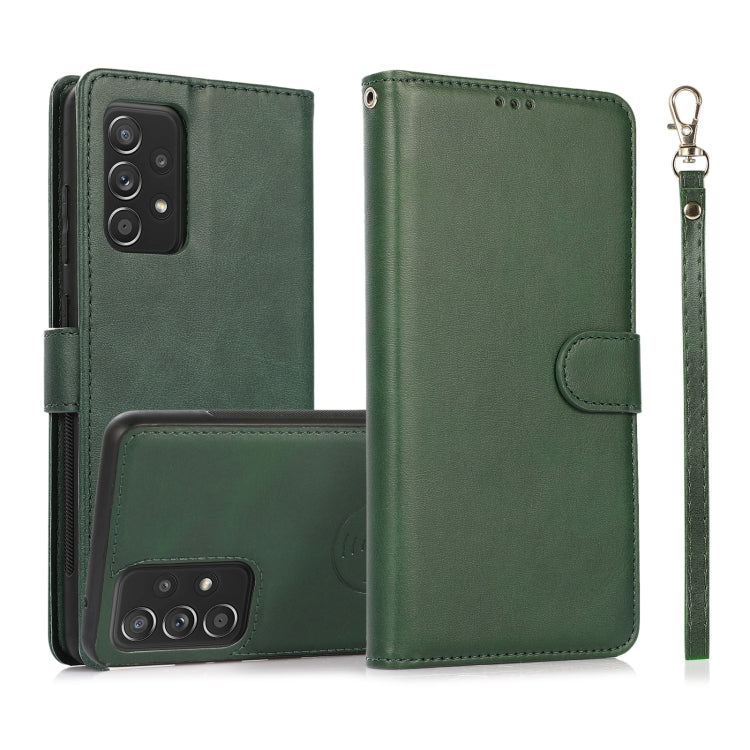 For Samsung Galaxy A52 5G / 4G Calf Texture 2 in 1 Detachable Magnetic Back Cover Horizontal Flip Leather Case with Holder & Card Slots & Wallet & Photo Frame(Green) by buy2fix