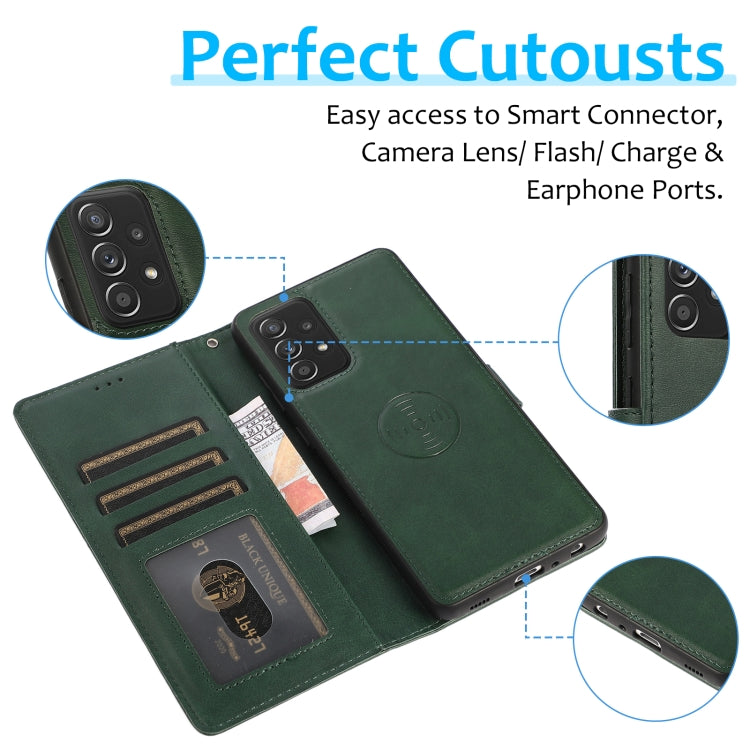 For Samsung Galaxy A52 5G / 4G Calf Texture 2 in 1 Detachable Magnetic Back Cover Horizontal Flip Leather Case with Holder & Card Slots & Wallet & Photo Frame(Green) by buy2fix