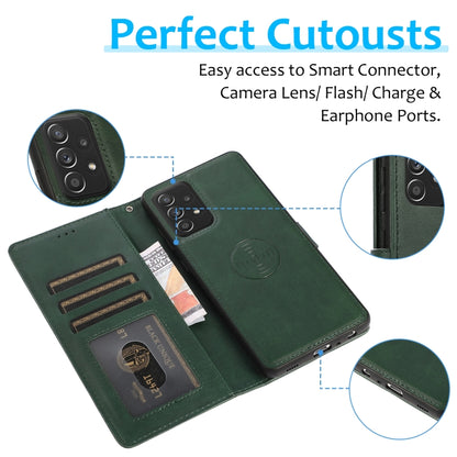 For Samsung Galaxy A52 5G / 4G Calf Texture 2 in 1 Detachable Magnetic Back Cover Horizontal Flip Leather Case with Holder & Card Slots & Wallet & Photo Frame(Green) by buy2fix