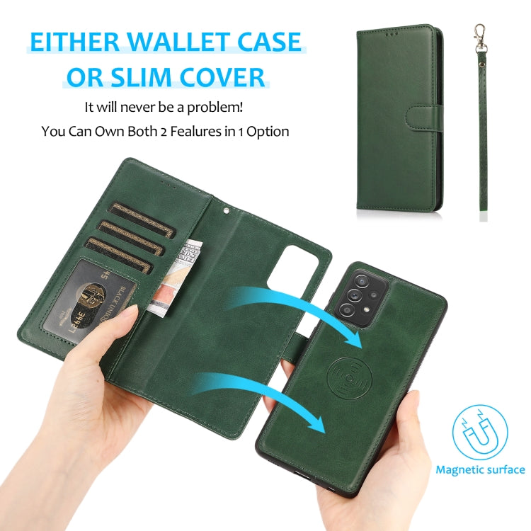 For Samsung Galaxy A52 5G / 4G Calf Texture 2 in 1 Detachable Magnetic Back Cover Horizontal Flip Leather Case with Holder & Card Slots & Wallet & Photo Frame(Green) by buy2fix