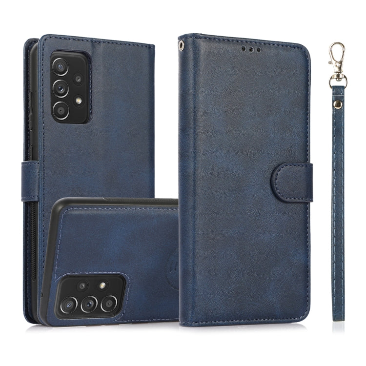 For Samsung Galaxy A52 5G / 4G Calf Texture 2 in 1 Detachable Magnetic Back Cover Horizontal Flip Leather Case with Holder & Card Slots & Wallet & Photo Frame(Blue) by buy2fix