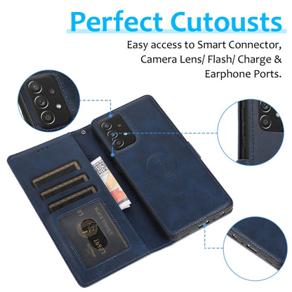 For Samsung Galaxy A52 5G / 4G Calf Texture 2 in 1 Detachable Magnetic Back Cover Horizontal Flip Leather Case with Holder & Card Slots & Wallet & Photo Frame(Blue) by buy2fix