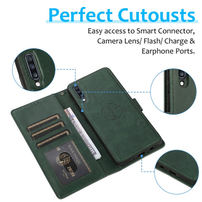 For Samsung Galaxy A70 Calf Texture 2 in 1 Detachable Magnetic Back Cover Horizontal Flip Leather Case with Holder & Card Slots & Wallet & Photo Frame(Green) by buy2fix