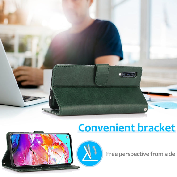 For Samsung Galaxy A70 Calf Texture 2 in 1 Detachable Magnetic Back Cover Horizontal Flip Leather Case with Holder & Card Slots & Wallet & Photo Frame(Green) by buy2fix