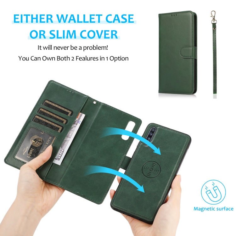 For Samsung Galaxy A70 Calf Texture 2 in 1 Detachable Magnetic Back Cover Horizontal Flip Leather Case with Holder & Card Slots & Wallet & Photo Frame(Green) by buy2fix