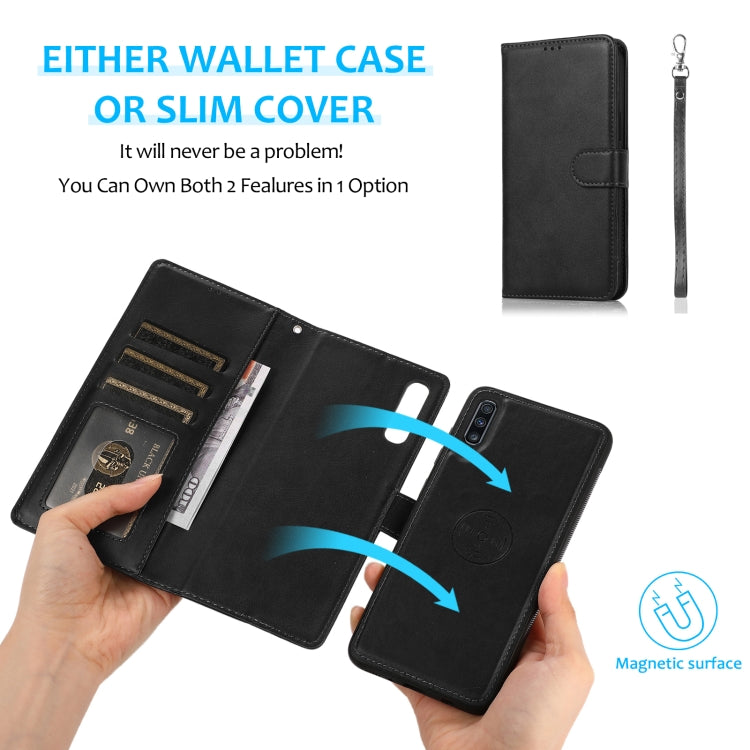 For Samsung Galaxy A70 Calf Texture 2 in 1 Detachable Magnetic Back Cover Horizontal Flip Leather Case with Holder & Card Slots & Wallet & Photo Frame(Black) by buy2fix