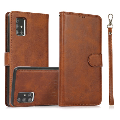 For Samsung Galaxy A71 Calf Texture 2 in 1 Detachable Magnetic Back Cover Horizontal Flip Leather Case with Holder & Card Slots & Wallet & Photo Frame(Brown) by buy2fix