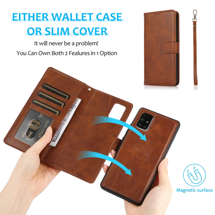 For Samsung Galaxy A71 Calf Texture 2 in 1 Detachable Magnetic Back Cover Horizontal Flip Leather Case with Holder & Card Slots & Wallet & Photo Frame(Brown) by buy2fix