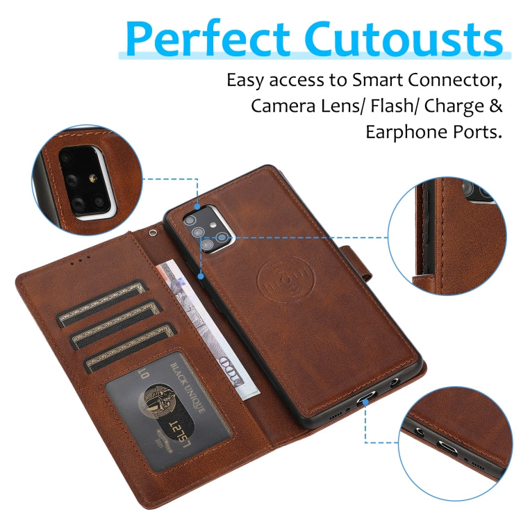 For Samsung Galaxy A71 Calf Texture 2 in 1 Detachable Magnetic Back Cover Horizontal Flip Leather Case with Holder & Card Slots & Wallet & Photo Frame(Brown) by buy2fix