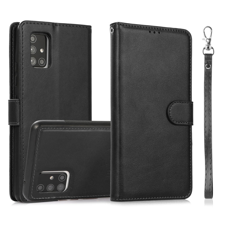 For Samsung Galaxy A71 Calf Texture 2 in 1 Detachable Magnetic Back Cover Horizontal Flip Leather Case with Holder & Card Slots & Wallet & Photo Frame(Black) - Galaxy Phone Cases by buy2fix | Online Shopping UK | buy2fix
