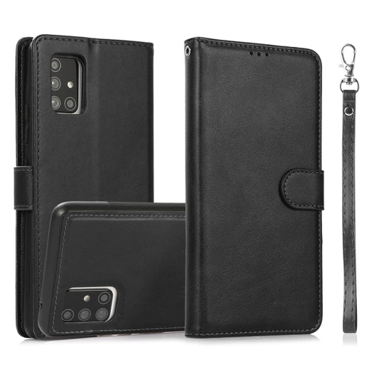 For Samsung Galaxy A71 Calf Texture 2 in 1 Detachable Magnetic Back Cover Horizontal Flip Leather Case with Holder & Card Slots & Wallet & Photo Frame(Black) - Galaxy Phone Cases by buy2fix | Online Shopping UK | buy2fix