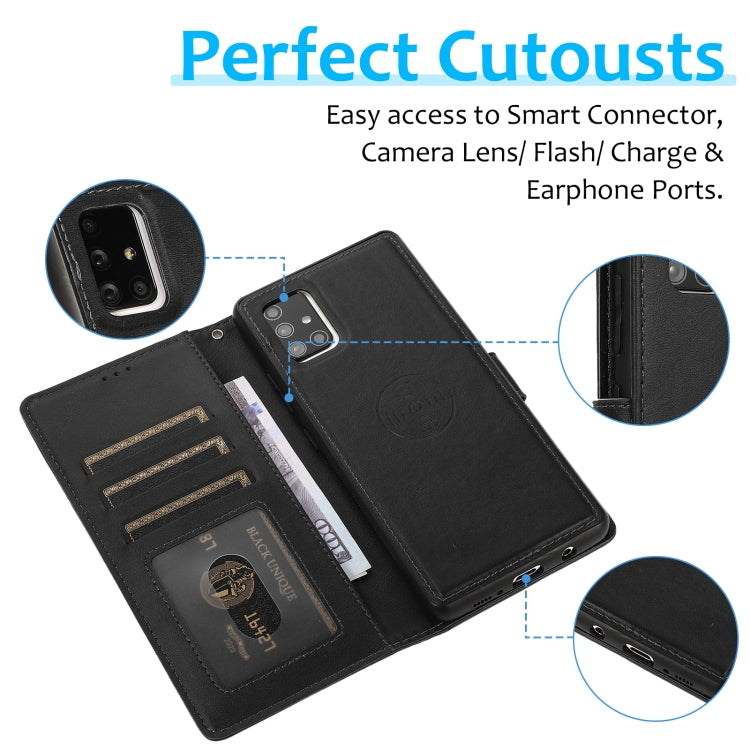 For Samsung Galaxy A71 Calf Texture 2 in 1 Detachable Magnetic Back Cover Horizontal Flip Leather Case with Holder & Card Slots & Wallet & Photo Frame(Black) - Galaxy Phone Cases by buy2fix | Online Shopping UK | buy2fix