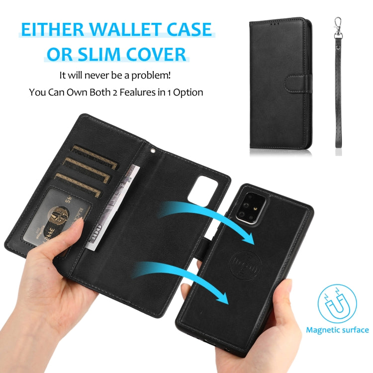 For Samsung Galaxy A71 Calf Texture 2 in 1 Detachable Magnetic Back Cover Horizontal Flip Leather Case with Holder & Card Slots & Wallet & Photo Frame(Black) - Galaxy Phone Cases by buy2fix | Online Shopping UK | buy2fix
