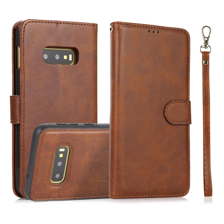 For Samsung Galaxy S10e Calf Texture 2 in 1 Detachable Magnetic Back Cover Horizontal Flip Leather Case with Holder & Card Slots & Wallet & Photo Frame(Brown) by buy2fix