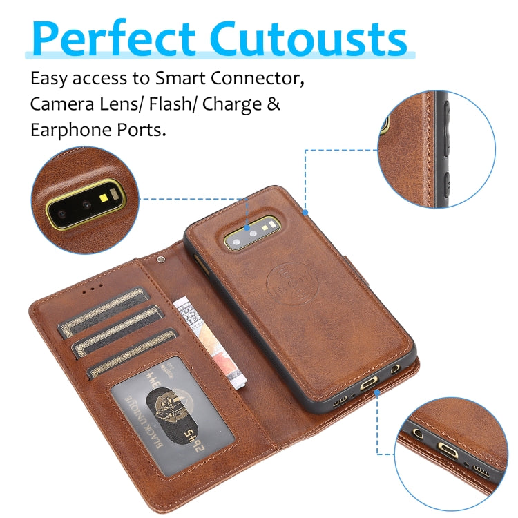 For Samsung Galaxy S10e Calf Texture 2 in 1 Detachable Magnetic Back Cover Horizontal Flip Leather Case with Holder & Card Slots & Wallet & Photo Frame(Brown) by buy2fix