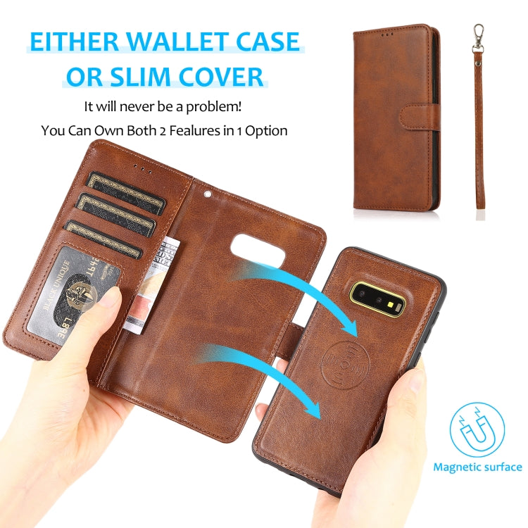 For Samsung Galaxy S10e Calf Texture 2 in 1 Detachable Magnetic Back Cover Horizontal Flip Leather Case with Holder & Card Slots & Wallet & Photo Frame(Brown) by buy2fix