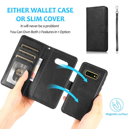 For Samsung Galaxy S10e Calf Texture 2 in 1 Detachable Magnetic Back Cover Horizontal Flip Leather Case with Holder & Card Slots & Wallet & Photo Frame(Black) by buy2fix