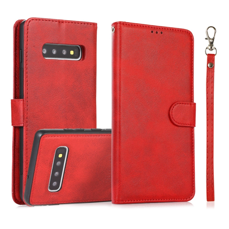 For Samsung Galaxy S10+ Calf Texture 2 in 1 Detachable Magnetic Back Cover Horizontal Flip Leather Case with Holder & Card Slots & Wallet & Photo Frame(Red) by buy2fix