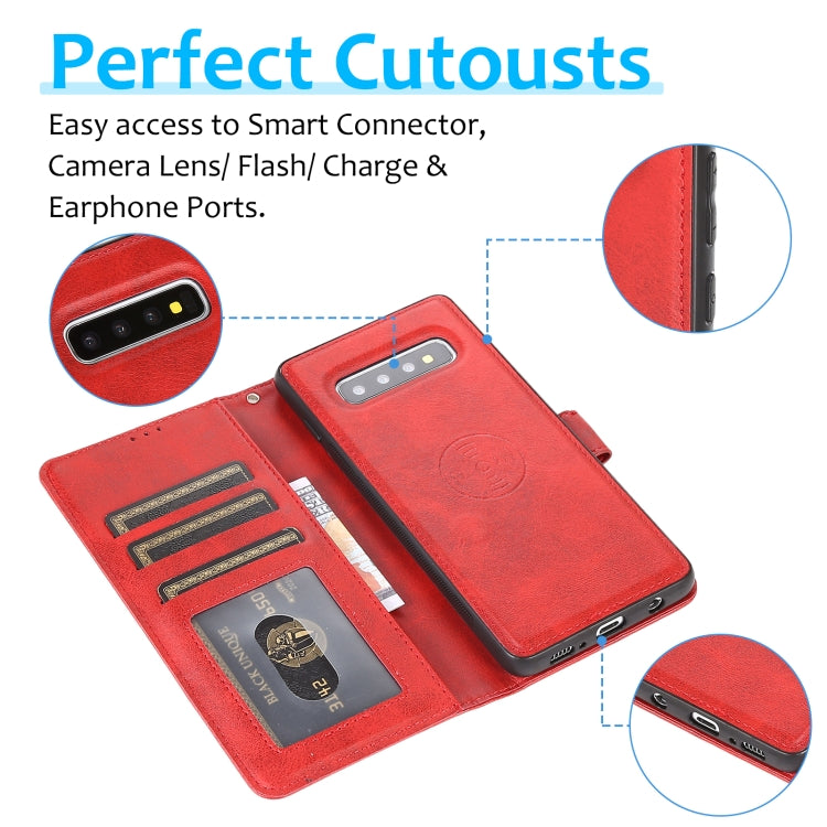For Samsung Galaxy S10+ Calf Texture 2 in 1 Detachable Magnetic Back Cover Horizontal Flip Leather Case with Holder & Card Slots & Wallet & Photo Frame(Red) by buy2fix