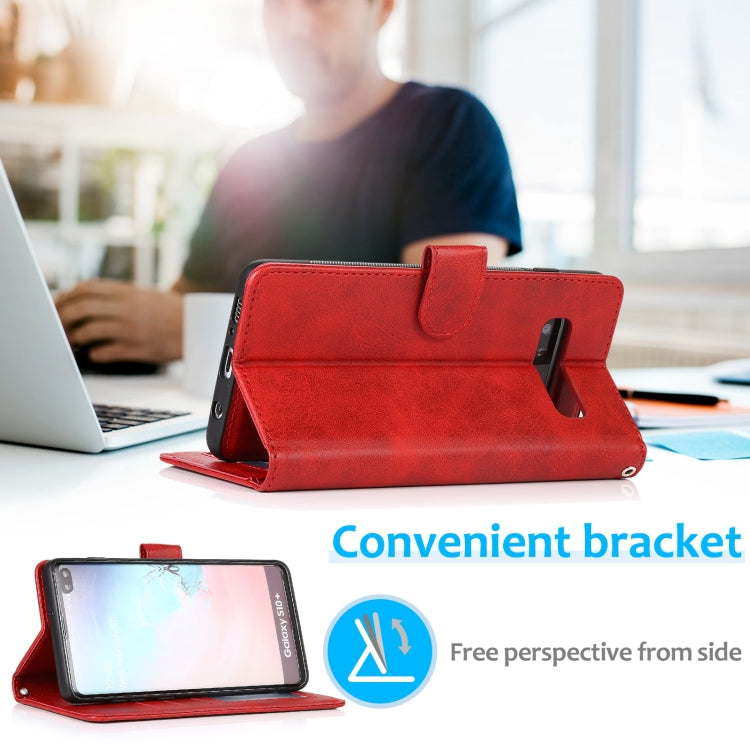 For Samsung Galaxy S10+ Calf Texture 2 in 1 Detachable Magnetic Back Cover Horizontal Flip Leather Case with Holder & Card Slots & Wallet & Photo Frame(Red) by buy2fix