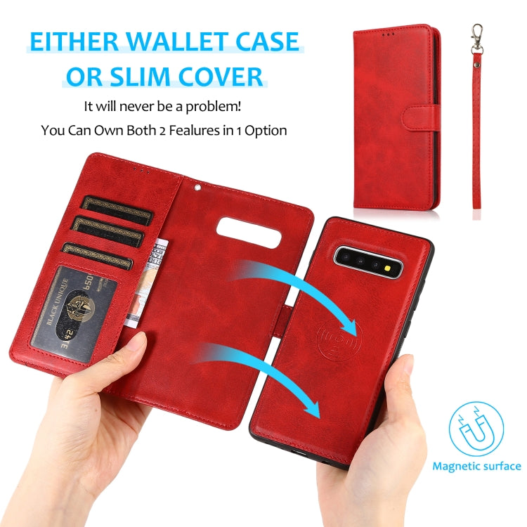 For Samsung Galaxy S10+ Calf Texture 2 in 1 Detachable Magnetic Back Cover Horizontal Flip Leather Case with Holder & Card Slots & Wallet & Photo Frame(Red) by buy2fix
