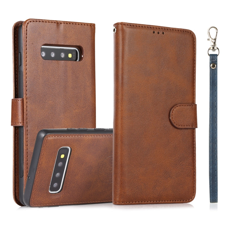 For Samsung Galaxy S10+ Calf Texture 2 in 1 Detachable Magnetic Back Cover Horizontal Flip Leather Case with Holder & Card Slots & Wallet & Photo Frame(Brown) by buy2fix