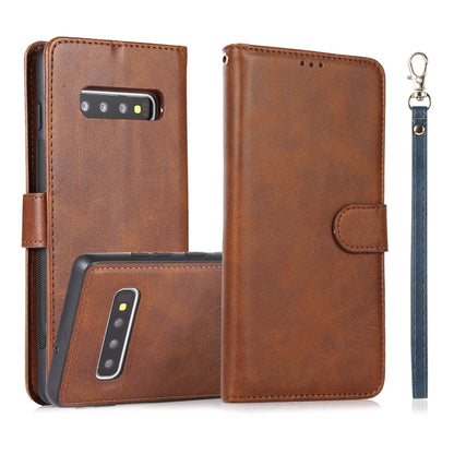 For Samsung Galaxy S10+ Calf Texture 2 in 1 Detachable Magnetic Back Cover Horizontal Flip Leather Case with Holder & Card Slots & Wallet & Photo Frame(Brown) by buy2fix