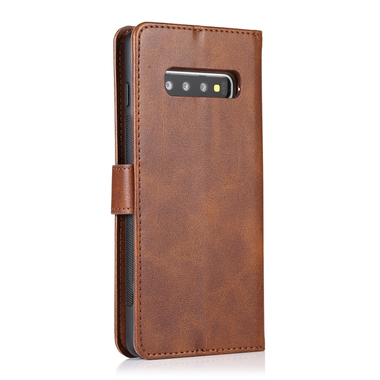 For Samsung Galaxy S10+ Calf Texture 2 in 1 Detachable Magnetic Back Cover Horizontal Flip Leather Case with Holder & Card Slots & Wallet & Photo Frame(Brown) by buy2fix