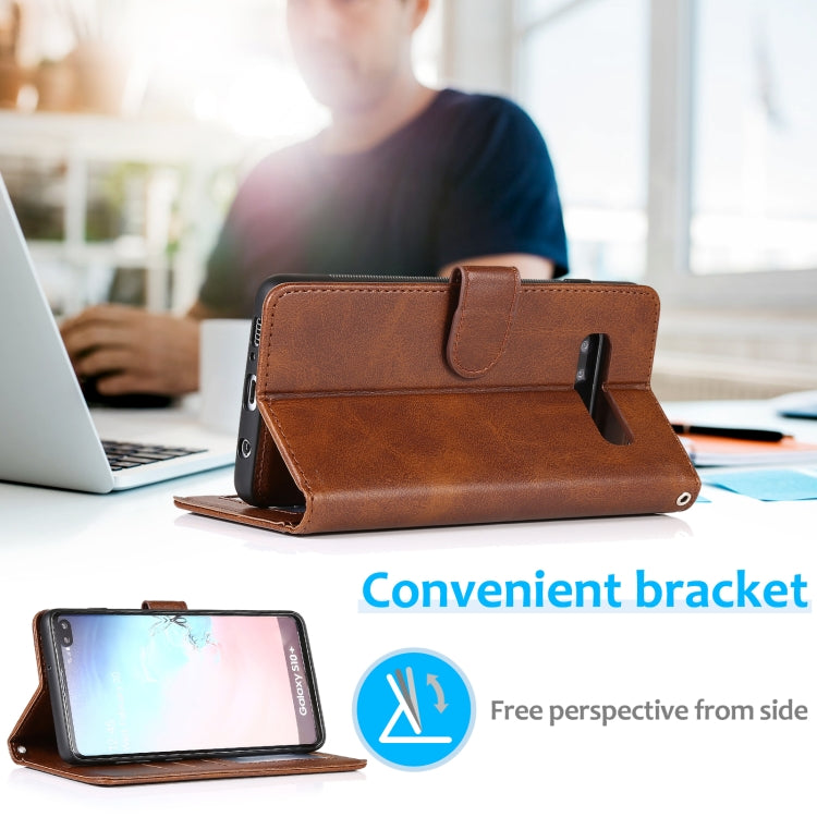 For Samsung Galaxy S10+ Calf Texture 2 in 1 Detachable Magnetic Back Cover Horizontal Flip Leather Case with Holder & Card Slots & Wallet & Photo Frame(Brown) by buy2fix