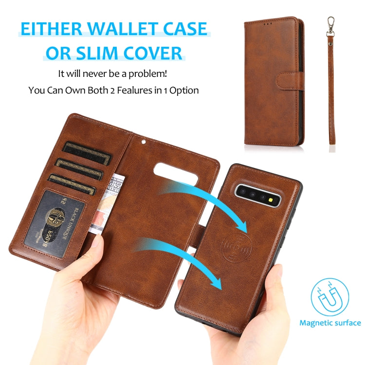 For Samsung Galaxy S10+ Calf Texture 2 in 1 Detachable Magnetic Back Cover Horizontal Flip Leather Case with Holder & Card Slots & Wallet & Photo Frame(Brown) by buy2fix