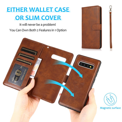 For Samsung Galaxy S10+ Calf Texture 2 in 1 Detachable Magnetic Back Cover Horizontal Flip Leather Case with Holder & Card Slots & Wallet & Photo Frame(Brown) by buy2fix