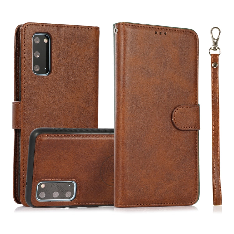 For Samsung Galaxy S20 Calf Texture 2 in 1 Detachable Magnetic Back Cover Horizontal Flip Leather Case with Holder & Card Slots & Wallet & Photo Frame(Brown) by buy2fix