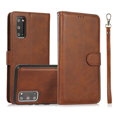 For Samsung Galaxy S20 Calf Texture 2 in 1 Detachable Magnetic Back Cover Horizontal Flip Leather Case with Holder & Card Slots & Wallet & Photo Frame(Brown) by buy2fix