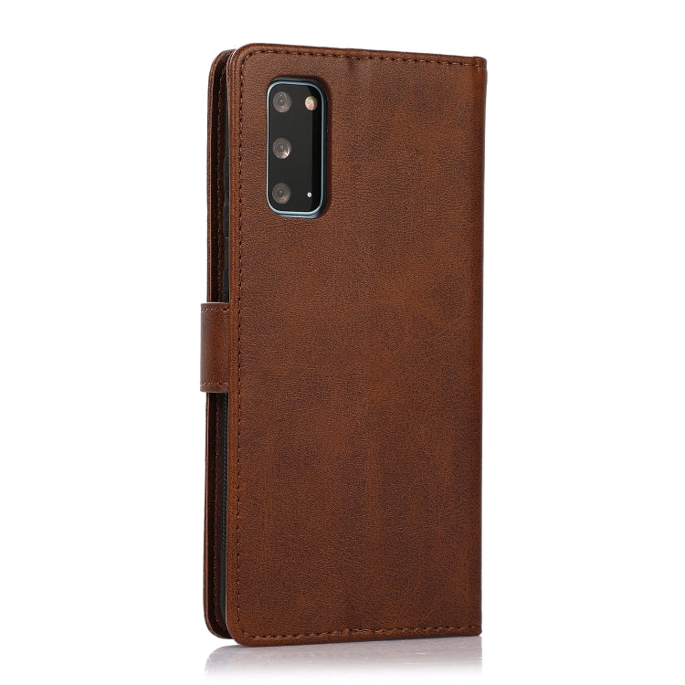 For Samsung Galaxy S20 Calf Texture 2 in 1 Detachable Magnetic Back Cover Horizontal Flip Leather Case with Holder & Card Slots & Wallet & Photo Frame(Brown) by buy2fix