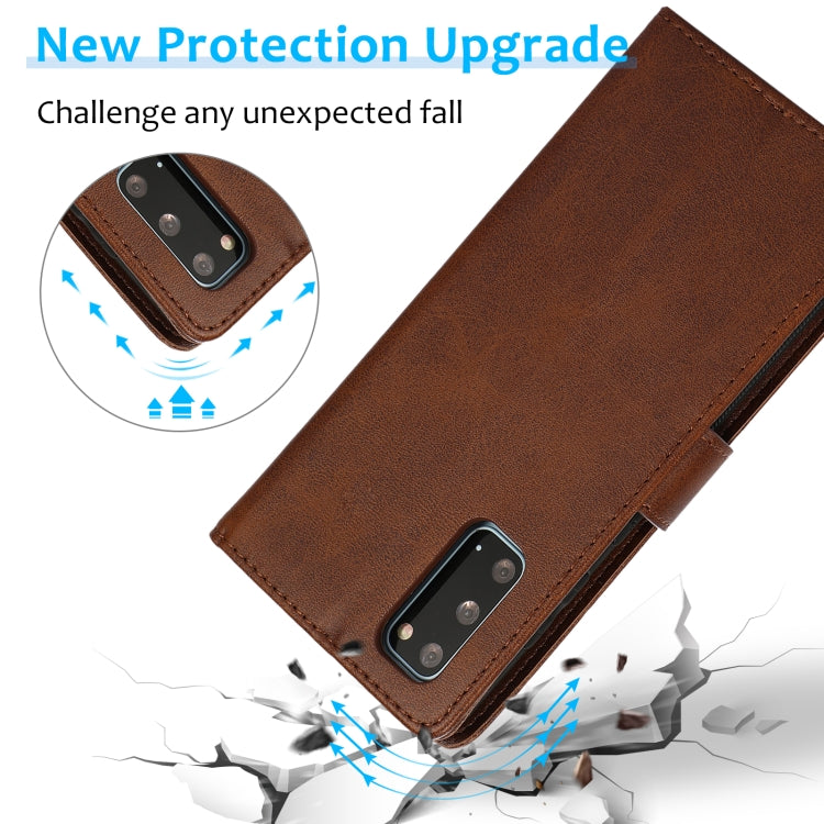 For Samsung Galaxy S20 Calf Texture 2 in 1 Detachable Magnetic Back Cover Horizontal Flip Leather Case with Holder & Card Slots & Wallet & Photo Frame(Brown) by buy2fix